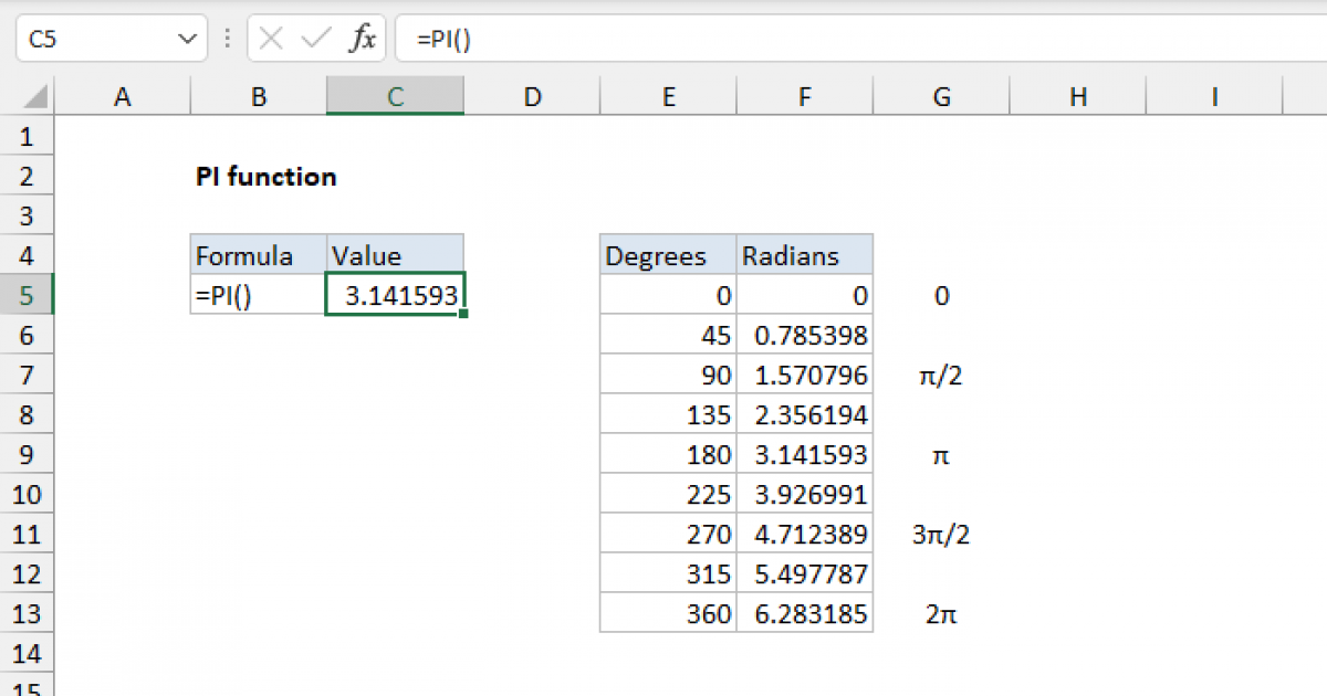 Excel PI Function | Exceljet